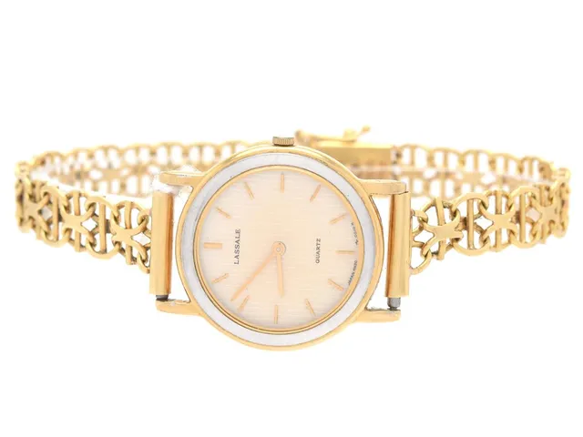 Lassale, damur, quartz (går ej), 23mm, Refnr: 4N20-0028, Snr: 210072, guld på stål, armband X-länk 18K, upskattad guldvikt 10,5g