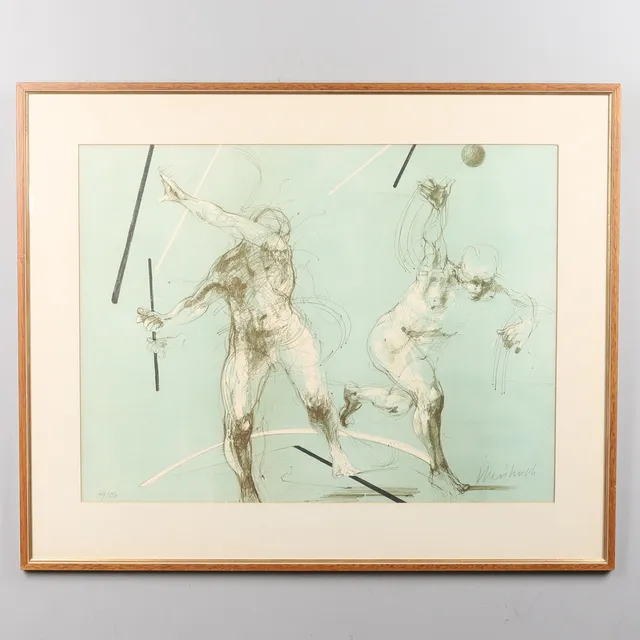 CLAUDE WEISBUCH. FÄRGLITOGRAFI, No 79/250, "Diskuskastare", signerad.
