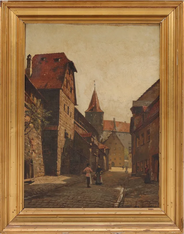 August Fischer: City party with people in conversation. 1903