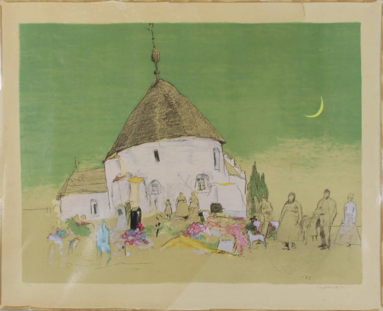 OLUF HÖST. Litografi, Kyrka på Bornholm, 157/360, signerad, -51. — Engravings & Prints — Höganäs Auktionsverk
