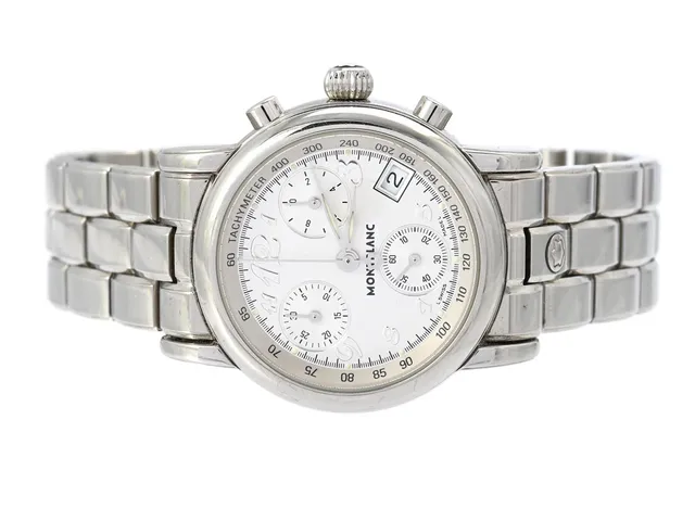 MONTBLANC, Meisterstück, "Tachymeter", Cal 4810.106, Serie nr. PL313762, Boett nr. 7039, kronograf, damur, 31 mm, stål, quartz, safirglas, datum, originallänk, viklås, ca 2000, box.