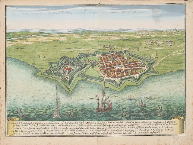 KARTA över Landskrona 1676, kolorerad. Tyskland, sent 1600-tal.