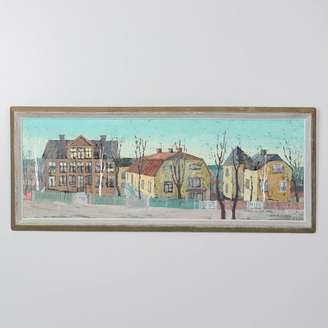 OLLE WILNER. Olja på pannå, stadsmotiv, "Hagavägen 33 (I backen). Hagalund", daterad -77. — Paintings — Formstad Auktioner