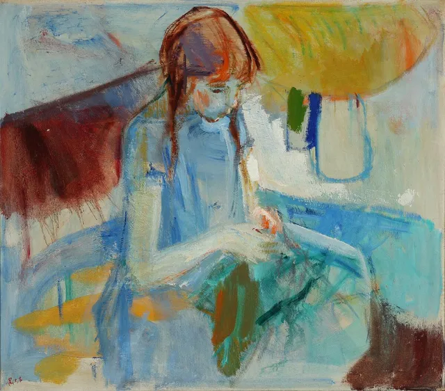 Interior with girl. Signed PN 58. Oil on canvas. 70×80 cm.