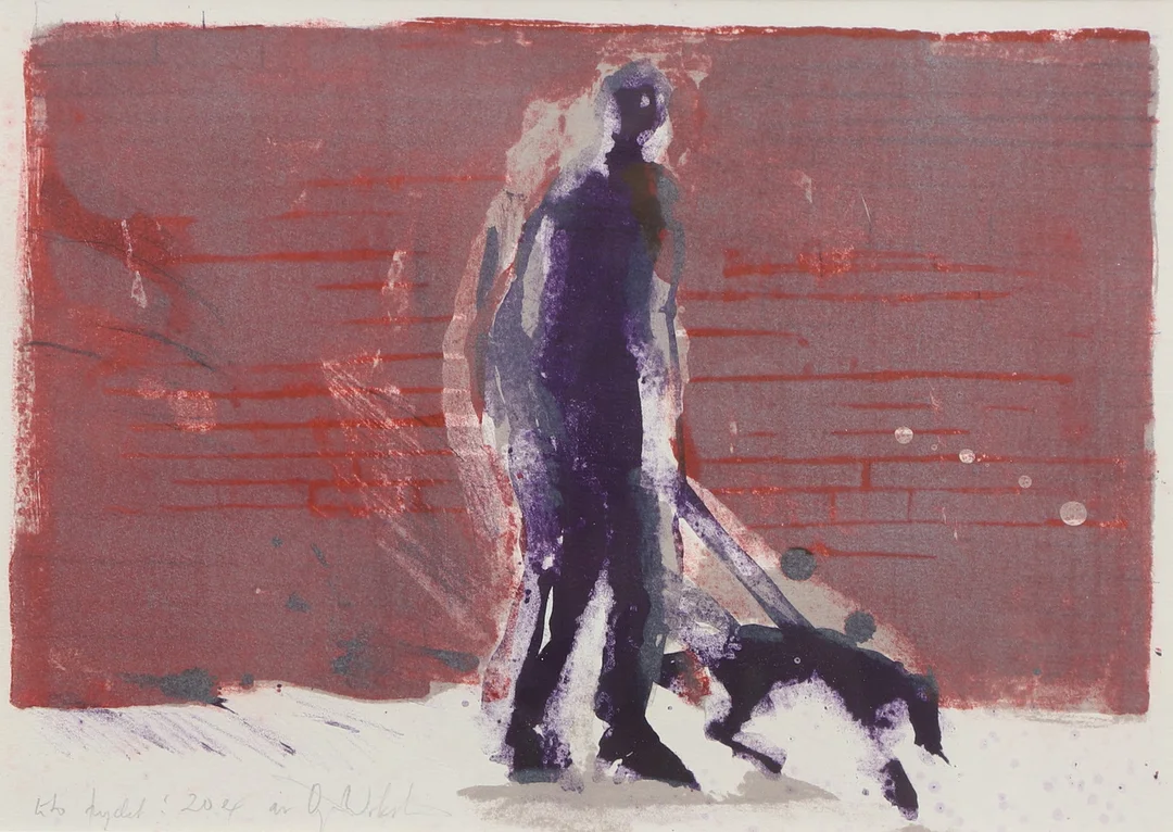 ÖRJAN WIKSTRÖM. Färglitografi, figurkomposition med hund, 20 ex. — Engravings & Prints — Ekenbergs Auktioner