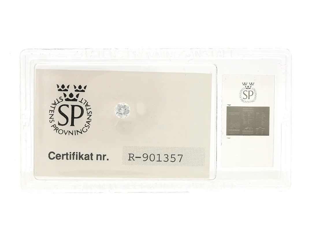 DIAMANT, briljantslipad, 0,37 ct, W(H)/VVS 2, certifikat statens provningsanstalt. — Ädelstenar/Diamanter — Kaplans