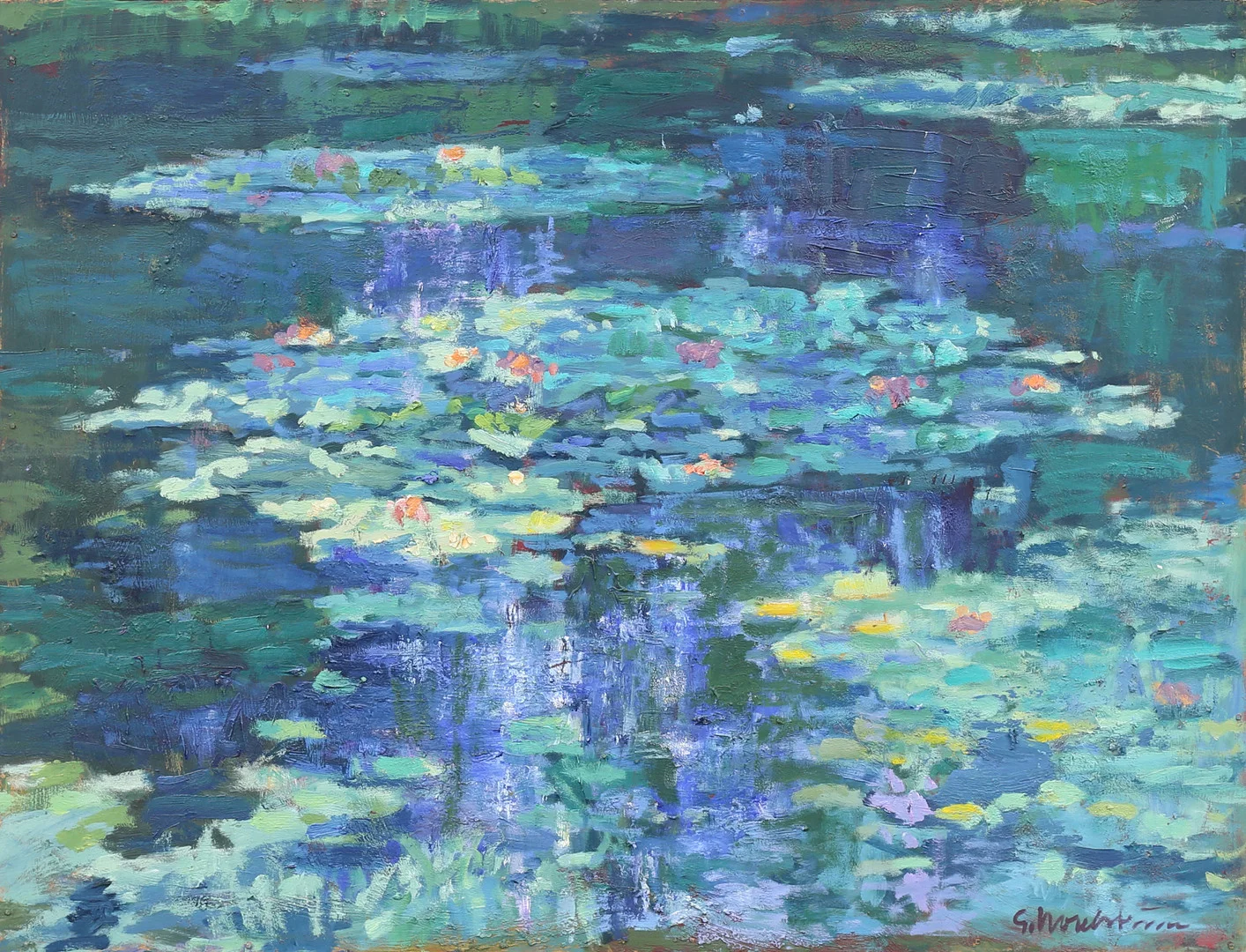 GERHARD NORDSTRÖM. Motiv från Claude Monets trädgård i Giverny, Frankrike olja på pannå, signerad G Nordström. — Paintings — Garpenhus Auktioner