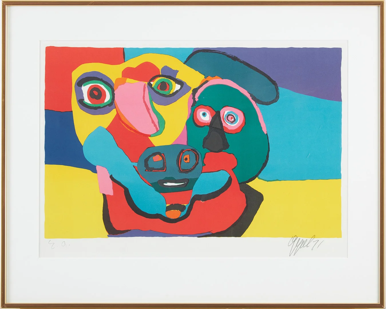 KAREL APPEL. Figurkomposition, färglitografi, signerad, daterad 71, numrerad E.a. — Engravings & Prints — Stockholms Auktionsverk Magasin 5