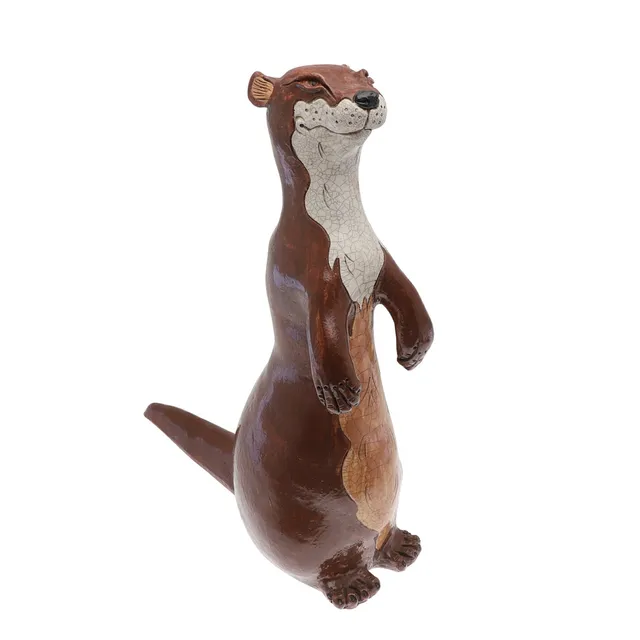 JENNIE HALE (B 1956). LARGE RAKU STUDIO POTTERY FIGURE OF AN OTTER.