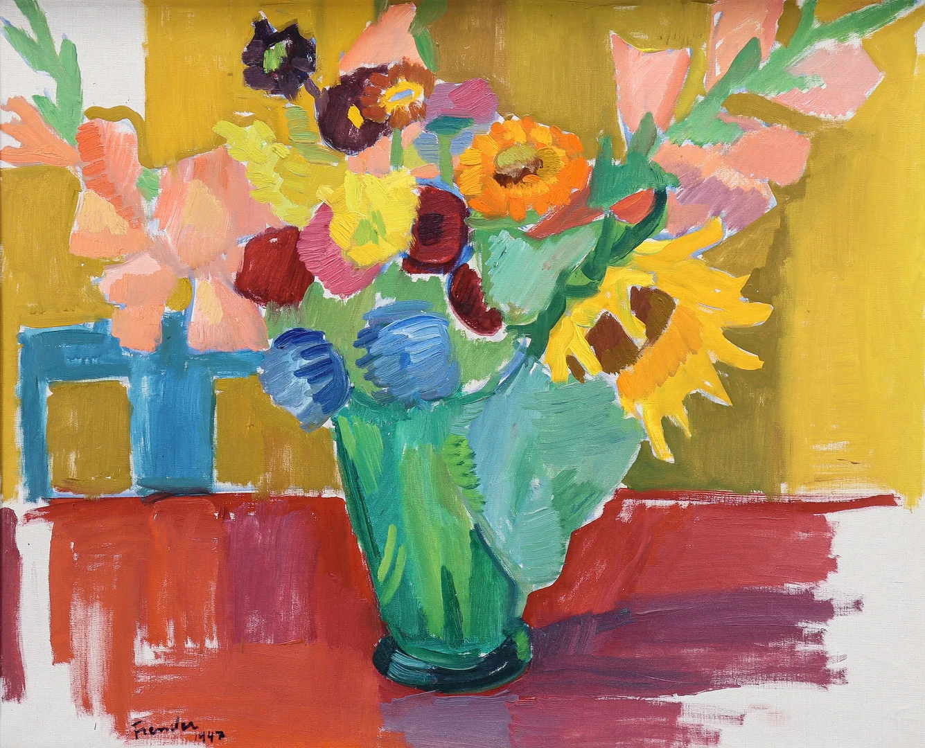 HELGE FRENDER. "Stilleben med solros". — Paintings — Karlstad Hammarö Auktionsverk