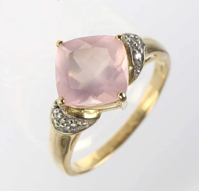 Rosenquarz Goldring, Gold 375.