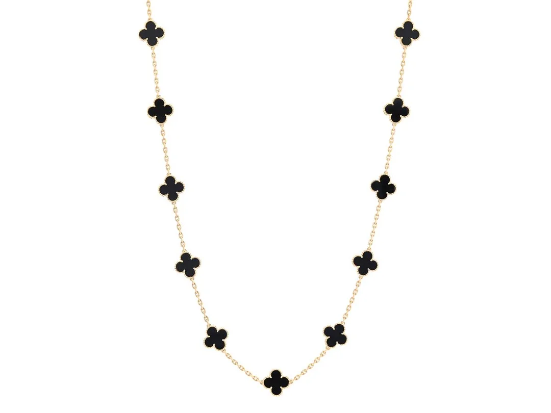 VAN CLEEF & ARPELS, collier, Vintage Alhambra, 18K guld, 20 motiv, onyx, serienr CL 76973, längd 82,5 cm, vikt 42,3 g. — Smycken/Collier — Kaplans