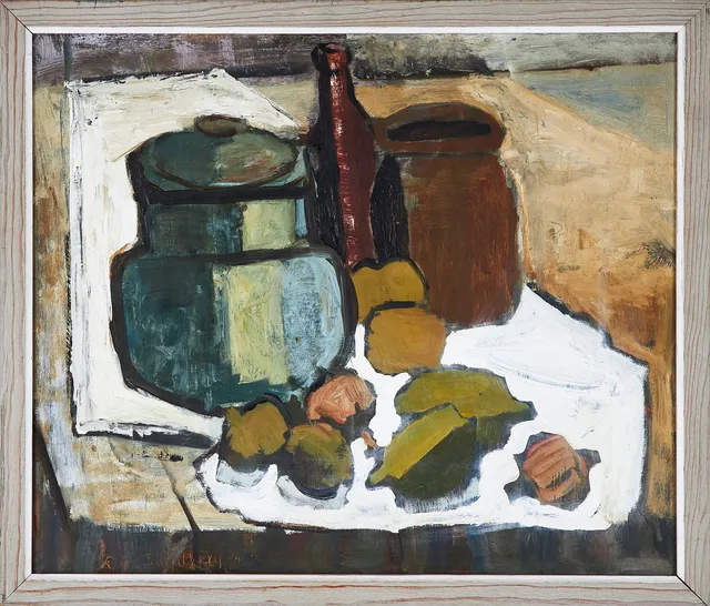 ERIC LUNDBERG. Stilleben, olja på pannå, signerad.