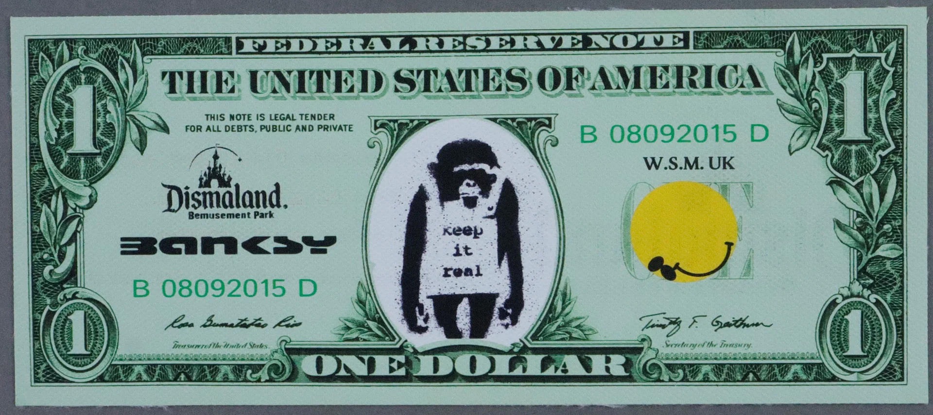 - BANKSY - "Dismal 1 Dollar Canvas" mit "Keep it real"-Motiv, 2015. — Other — Auktionshaus Blank