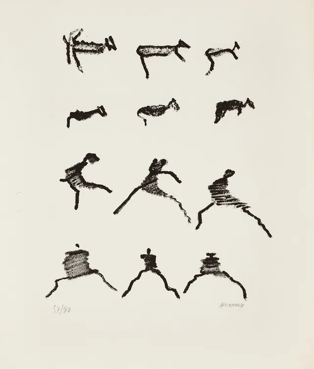 HENRI MICHAUX (BELGIEN, 1899-1984). "Par la voie des rythmes", 1974, signerad och numrerad H Michaux 57/80, Fata Morgana, Montpellier, litografi.