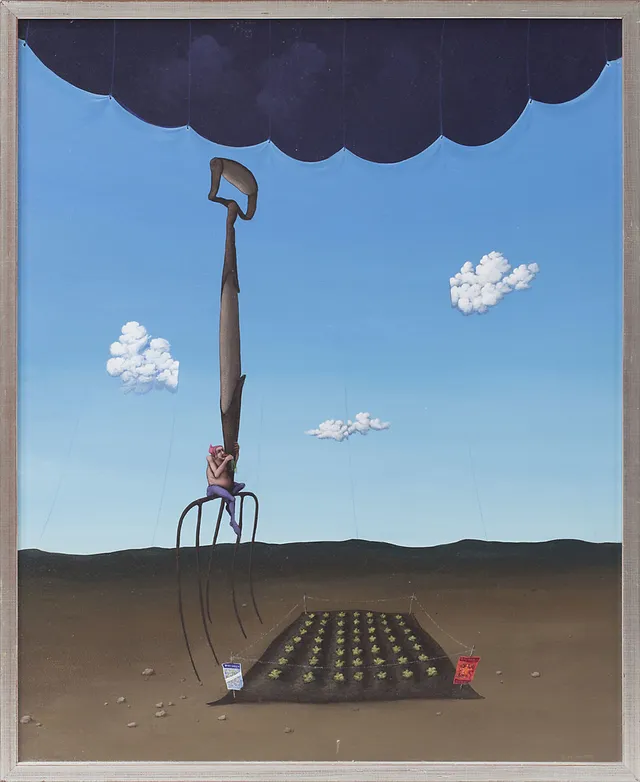 BENGT NORDENBORG. Surrealistisk bild, olja på pannå, signerad.