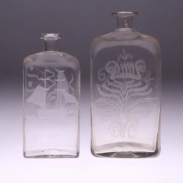 FLASKOR, 2 st, glas, 1800-tal.