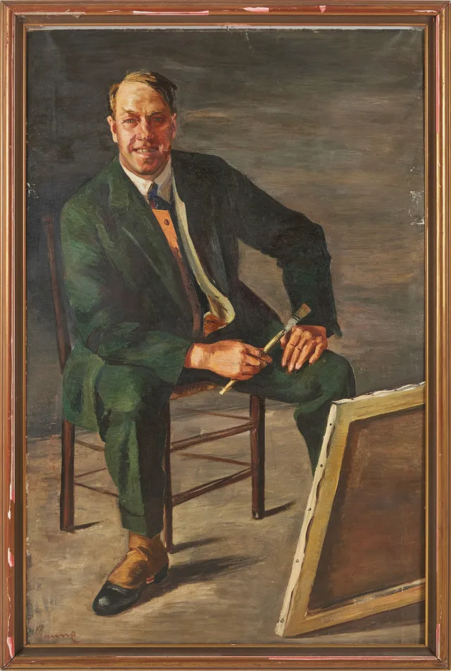 CARL GUNNE (1893-1979). Porträtt av vännen Ellis Wallin, olja på duk, signerad.