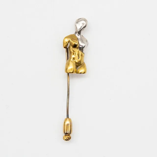 DESIGNER NADEL VON "LE", AUS STERLINGSILBER, VERGOLDET UND RHODINIERT, HANDGEMACHT, VINTAGE.