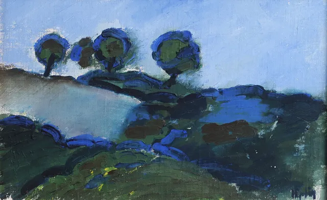 KJELL HÖGSTRÖM. "Backlandskap", olja på pannå, signerad Högström.