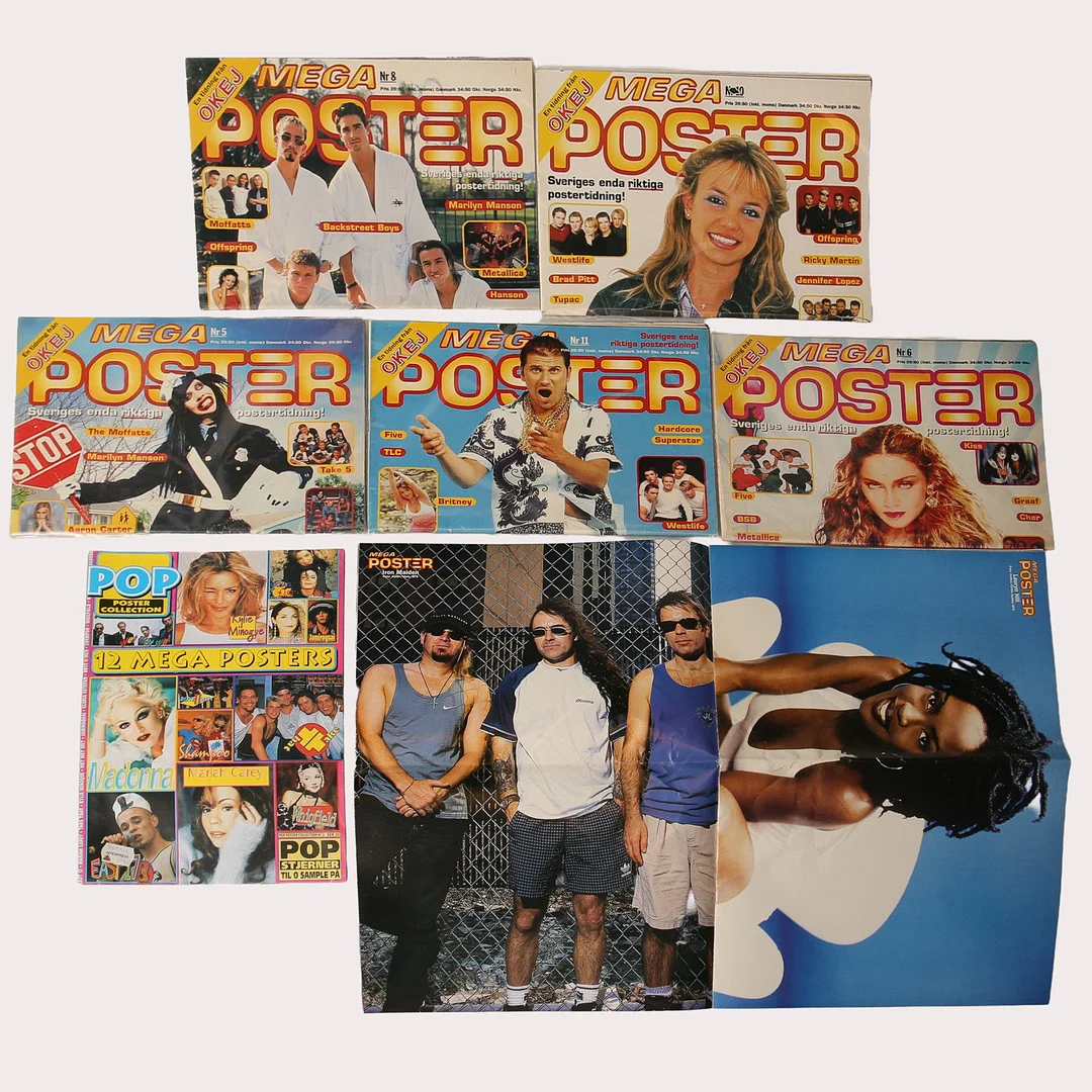 POSTERTIDNINGAR, "POP", Poster Collection, 7 stycken, 1990- tal. — Music memorabilia — Limhamns Auktionsbyrå