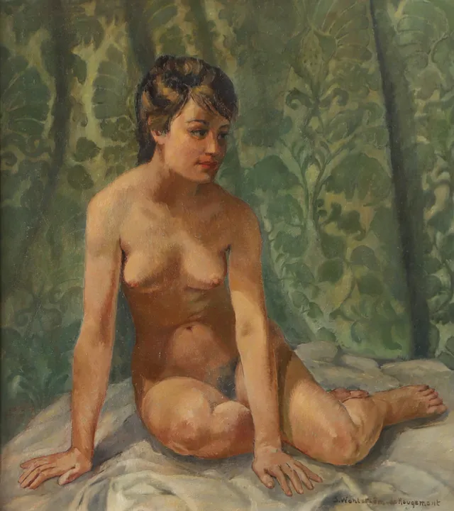 SIGRID WAHLSTRÖM DE ROUGEMONT. Kvinnostudie, olja på duk, signerad.