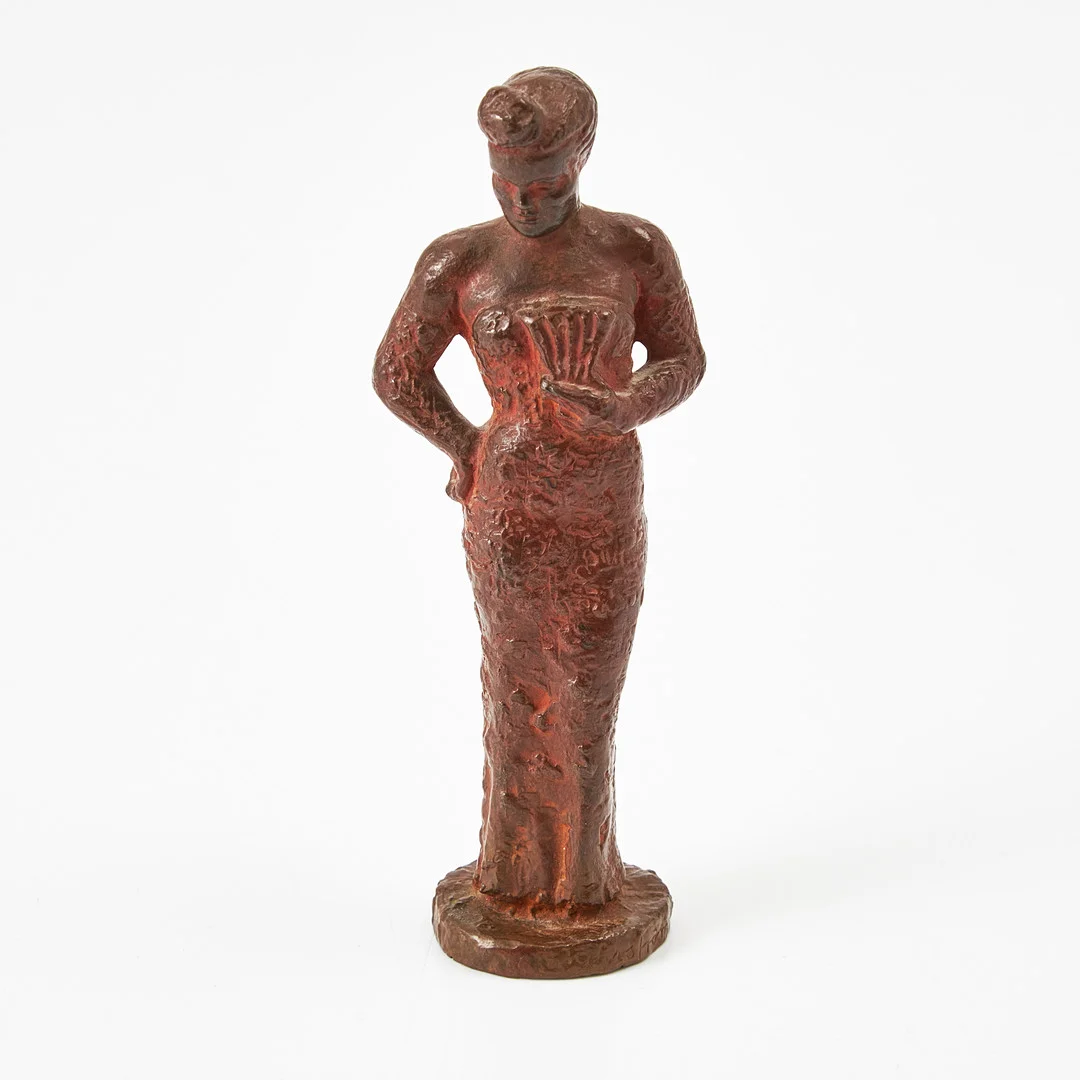 EDVIN ÖHRSTRÖM. Skulptur, kvinna med solfjäder, patinerad brons, signerad E Öhrström och numrerad 2/10, gjutarstämplar från Herman Bergman fud. — Sculptures & Bronzes — Stockholms Auktionsverk Magasin 5