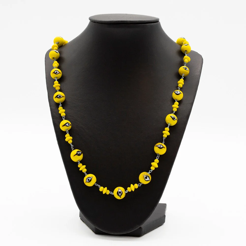 MURANOGLAS COLLIER, GELBE GLASPERLEN MIT AUGEN, 1950ER JAHRE. — Necklace — Kunst- und Auktionshaus Kleinhenz