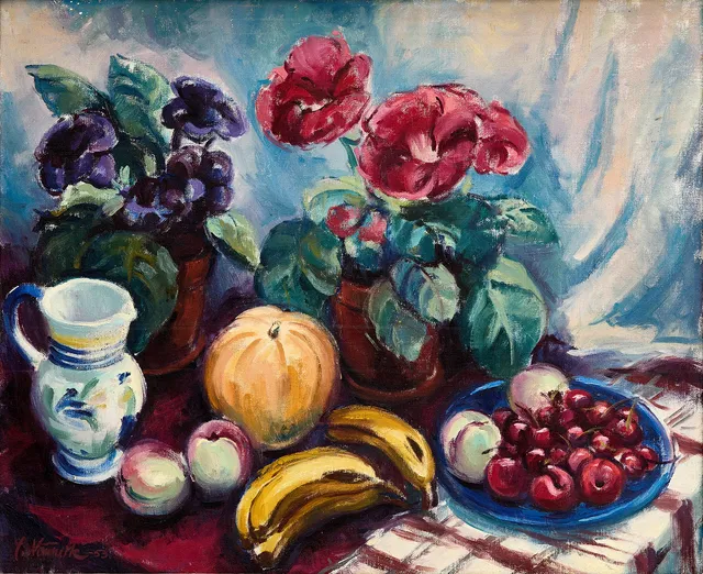 JUHAN NOMMIK (Estland, 1902-1975): Stilleben, signerad och daterad -53, olja på duk.