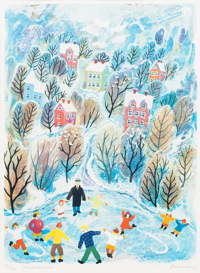 JÖRAN NYBERG. Vinter, färglitografi, signerad, numrerad 82/200.