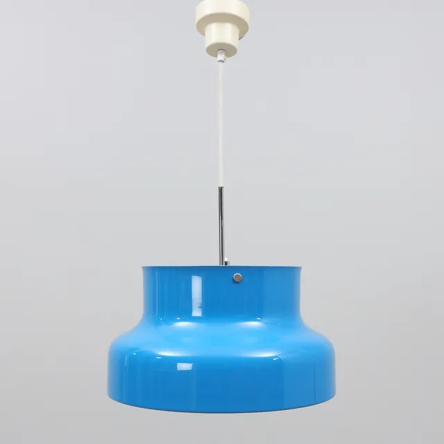 ANDERS PEHRSON. Taklampa, metall, blå, "Bumling", Atelje Lyktan, Åhus, 1970-tal.