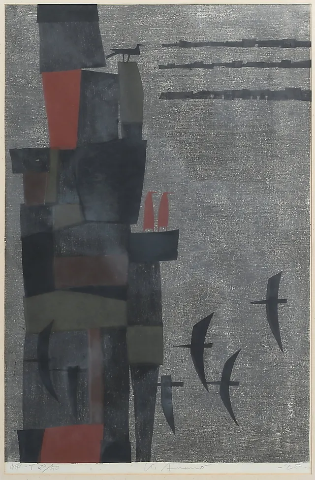 KUNIHIRO AMANO. "Cape-T". Färglitografi, signerad, numrerad 23/50 och daterad -65.