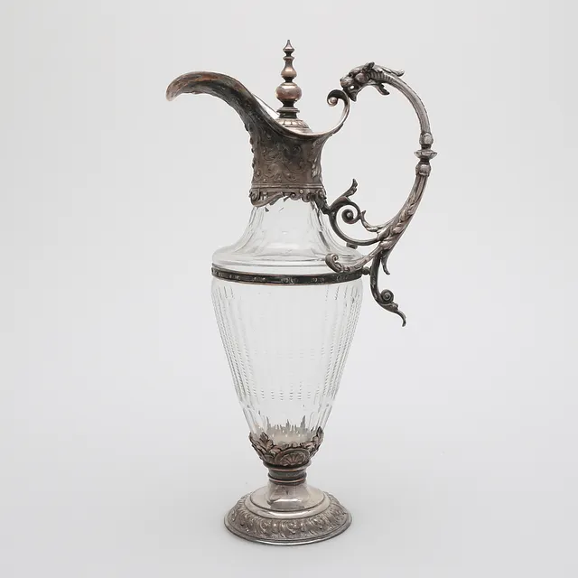 VINKANNA, slipat glas/nysilver, C G Hallberg Stockholm, omkring 1900.