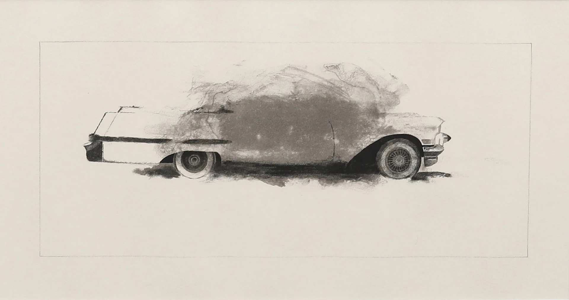 JOHN-ERIK FRANZÉN. Ur serien den "Vita cadillacen", färglitografi nr 48/100, signerad. — Engravings & Prints — Garpenhus Auktioner