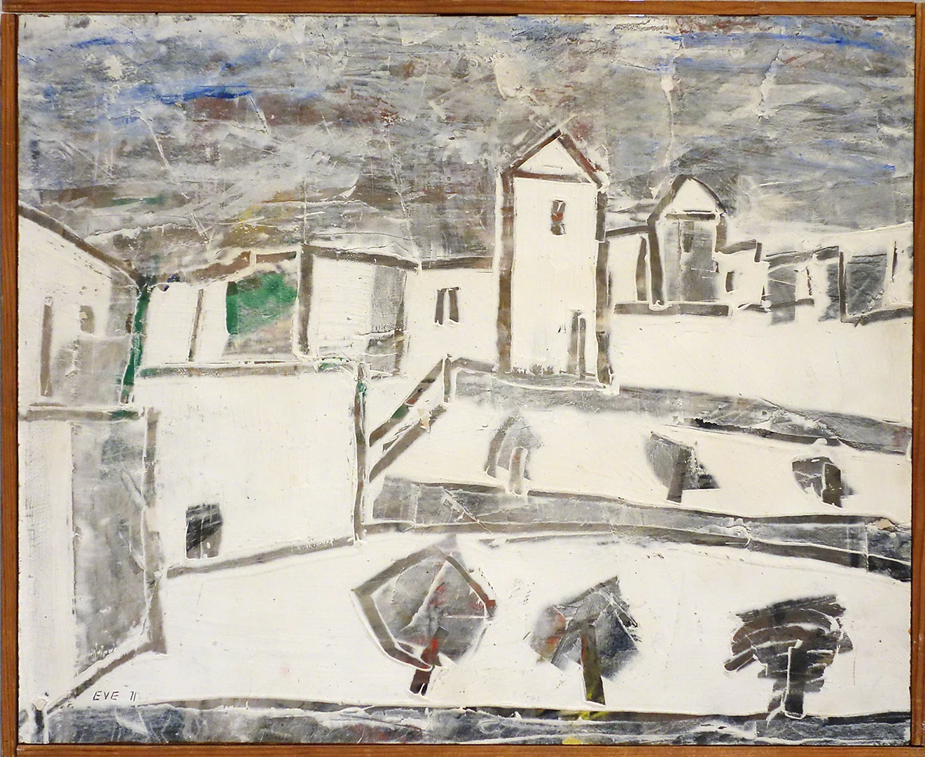 EVE ERIKSSON. "Spansk by". Signerad och daterad 71. Olja på pannå. — Paintings — Crafoord Auktioner Lund