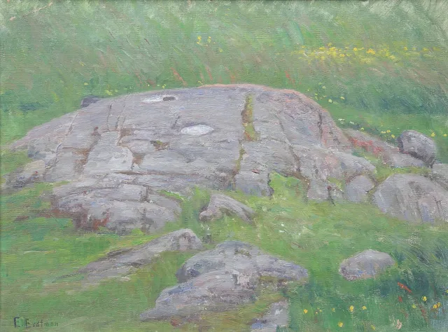 ELIAS ERDTMAN. (1862-1945) "Stedsholmen", olja på pannå, signerad, daterad á tergo 1912.
