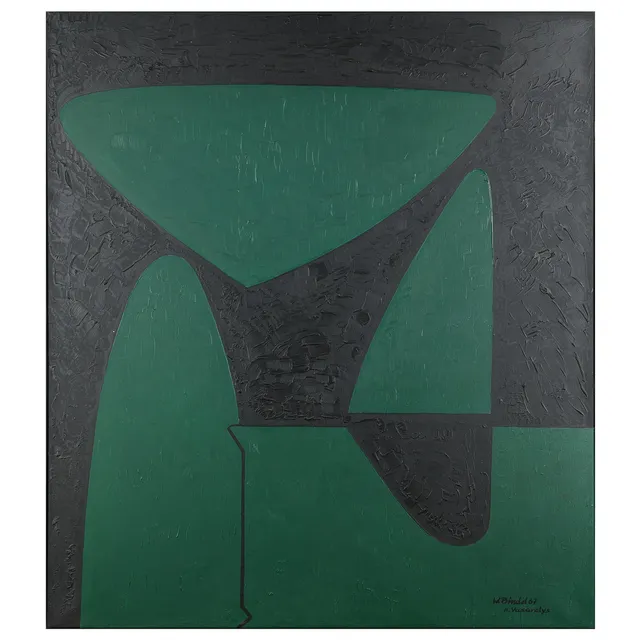 UBEKENDT KUNSTNER. Ubekendt kunstner, konkret komposition, olie på lærred, signeret og dateret 1967.