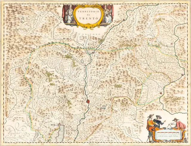 WILLEM JANSZOON BLAEU (1571-1638). Territorio die Trento - Karte der Provinz Trentino-Südtirol mit Bozen, Trient und dem Gardasee.
