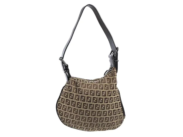 VÄSKA, FENDI, Zucchino Bag, FF logo canvas, Brunt läder, mörka beslag, justerbar axelrem, 25x23x5 cm.