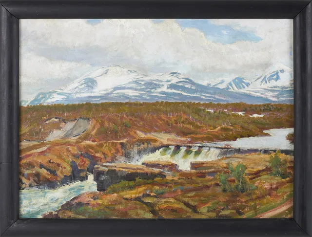 KARL TIRÉN. Fjällandskap, olja på pannå.