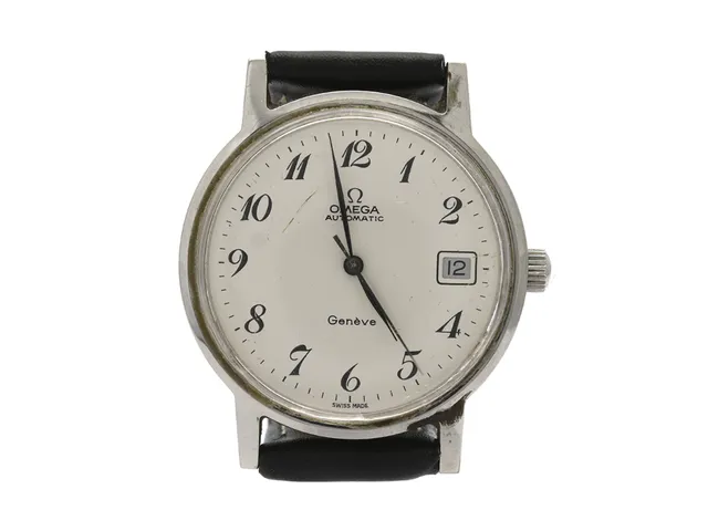 OMEGA, Genève, Cal 1012, Serie nr. 36175164, Ref nr. ST 166.0163, Boett nr. 166.0163, herrur, 35 mm, stål, automatisk, plexiglas, datum, skadad urtavla, läderband, ca 1973, box (skadad).