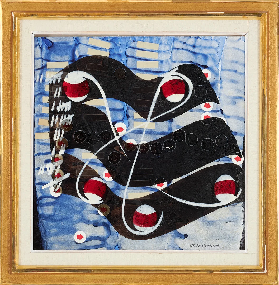CARL FREDRIK REUTERSWÄRD. "Spel", blandteknik applikationer på pannå, signerad samt á tergo signerad och daterad 1963. — Paintings — Stockholms Auktionsverk Sickla