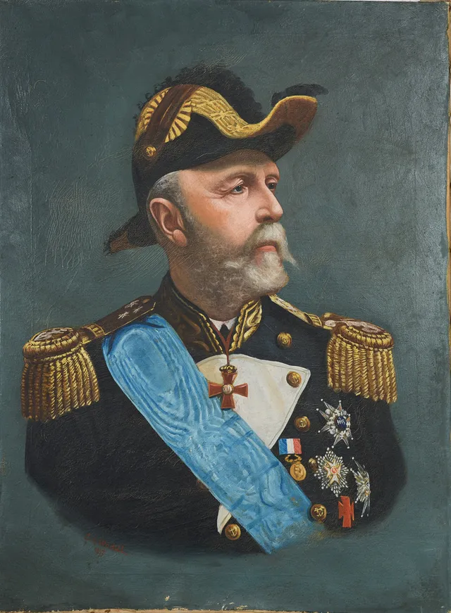 CARL GABRIEL WADELL. Porträtt av Oscar II i Amiralsuniform, olja på duk, signerad, 1897.