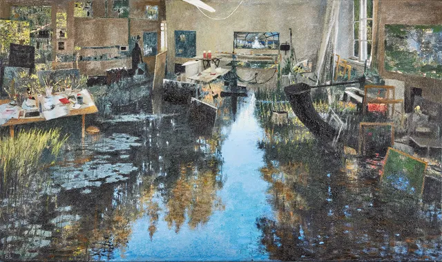BO LARSSON. Ateljén / Solvik II, olja på duk, 47 x 71 cm.