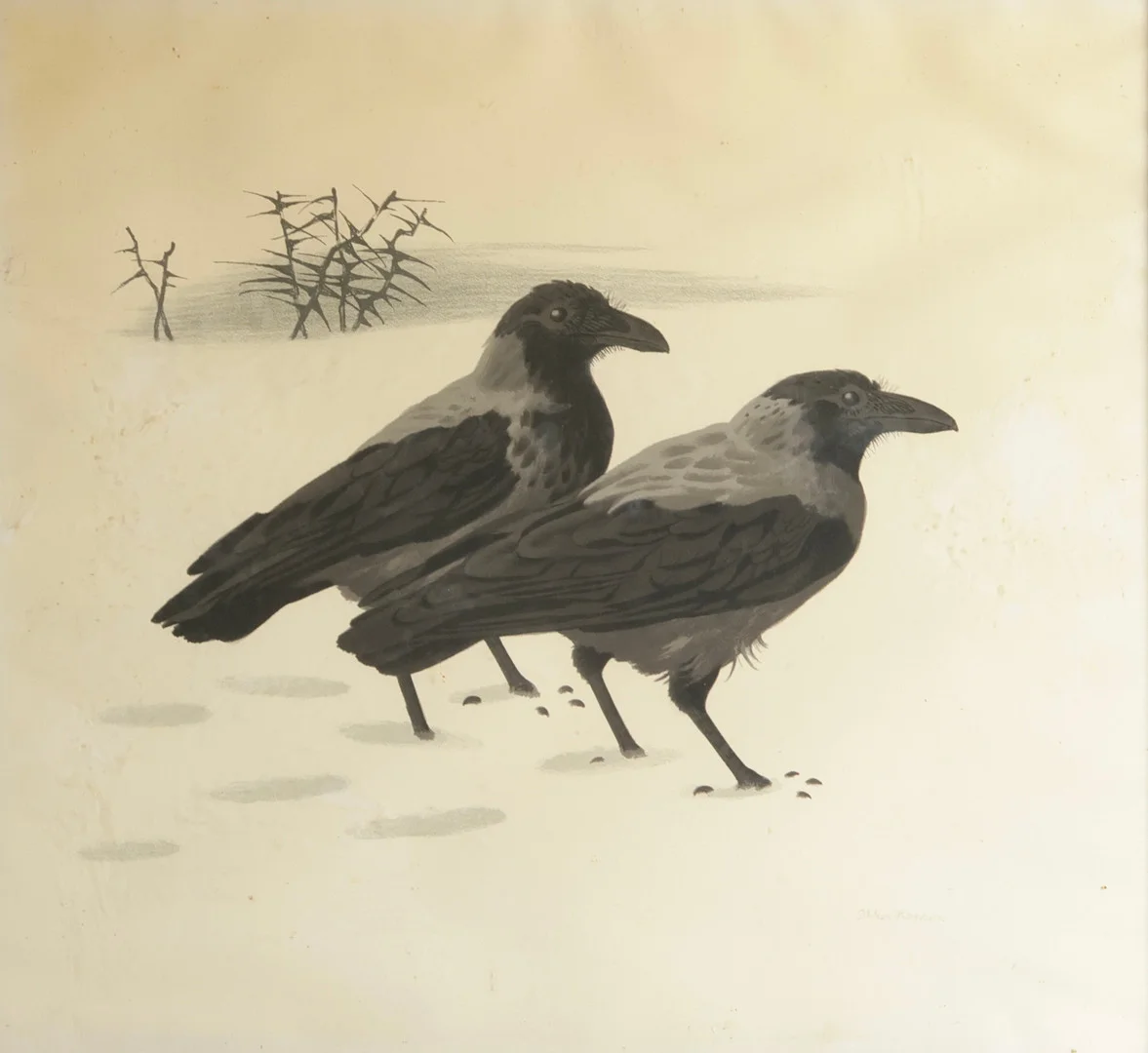 AAGE SIKKER HANSEN (1897-1955). Motiv af ravn, litografisk tryk, signeret "Sikker Hansen". — Engravings & Prints — Woxholt Auktioner
