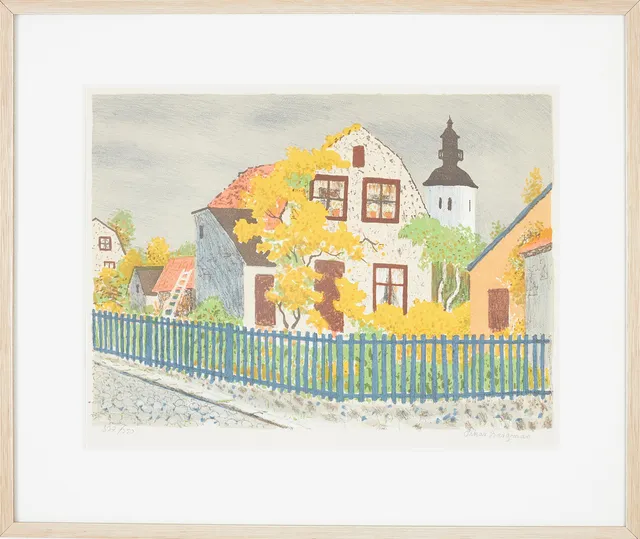 OSKAR BERGMAN. Gatumotiv med hus, signerad och numrerad 3/260.