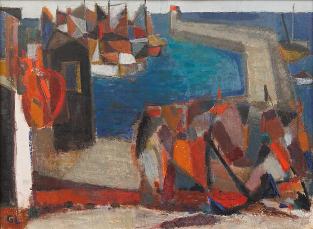 GERHARD LARSSON (1910-1990). Hamnmotiv, olja på duk, signerad GL.