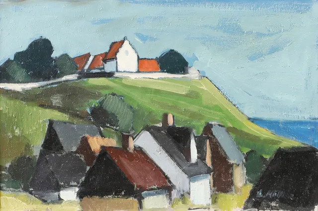 LENNART MÖLLER. Kyrkbacken Ven, olja på duk, signerad L. Möller.