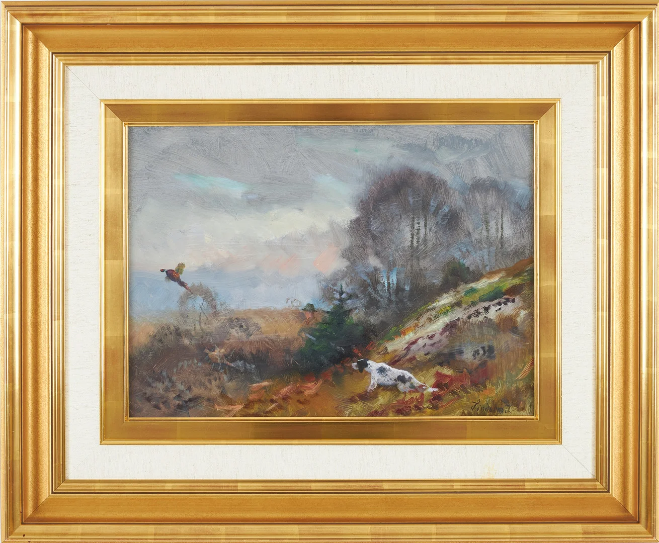 LINDORM LILJEFORS. Jaktmotiv, olja på pannå, signerad. — Paintings — Stockholms Auktionsverk Sickla