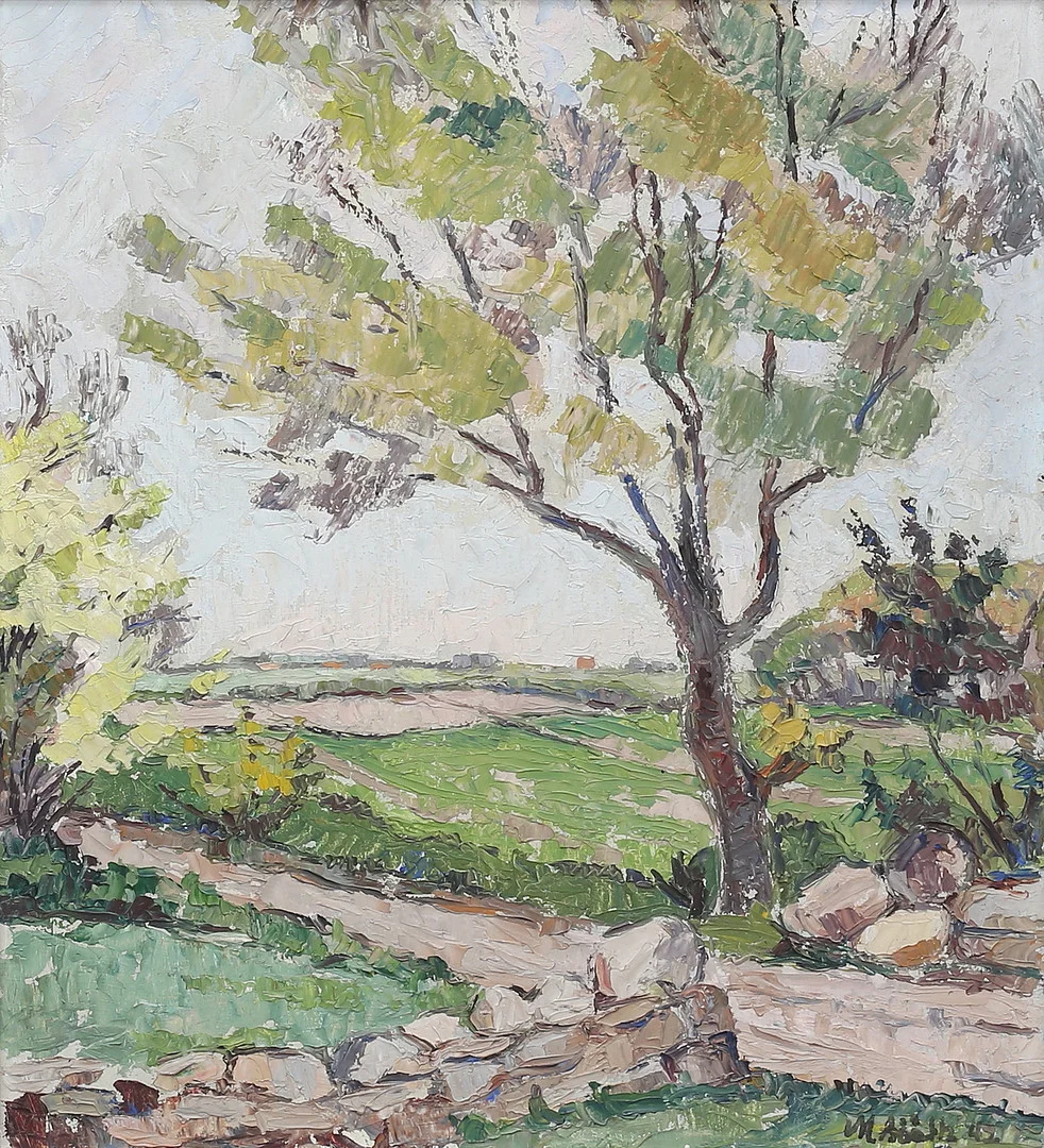 MAJA BÅÅTH. (1883-1984) "Tidig vår Karlevi", olja på pannå, signerad. — Paintings — Auktionshuset Thelin & Johansson